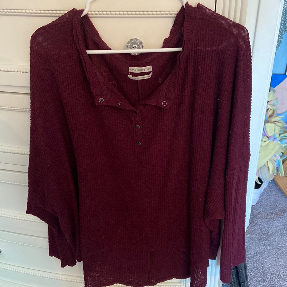 UO Dark Purple Henley Long Sleeve Top